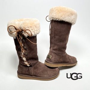 UGG Australia Upside 5163 BROWN Suede Sheepskin Shearling Lace Up  Boots…